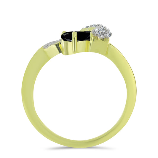 Anillo de Plata Bañada en Oro con Espinela Negra y Topacio Blanco