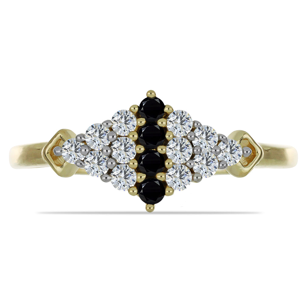 Anillo de Plata Bañada en Oro con Espinela Negra y Topacio Blanco 1 