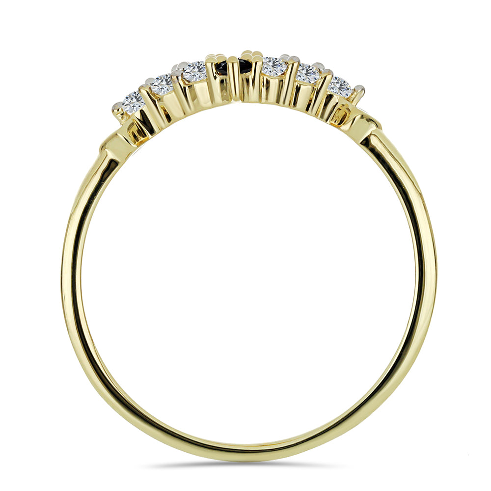 Anillo de Plata Bañada en Oro con Espinela Negra y Topacio Blanco 2 