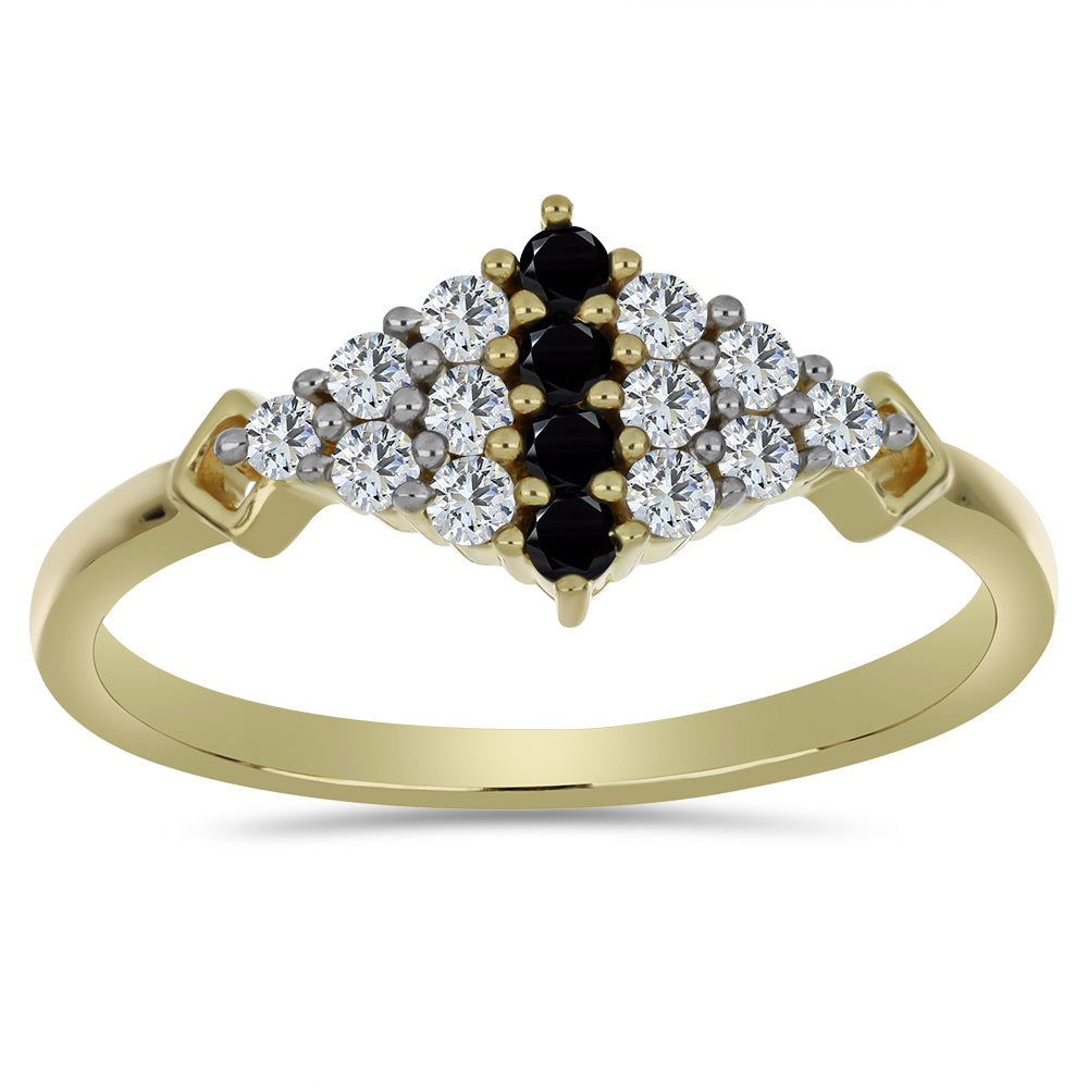 Anillo de Plata Bañada en Oro con Espinela Negra y Topacio Blanco 3 