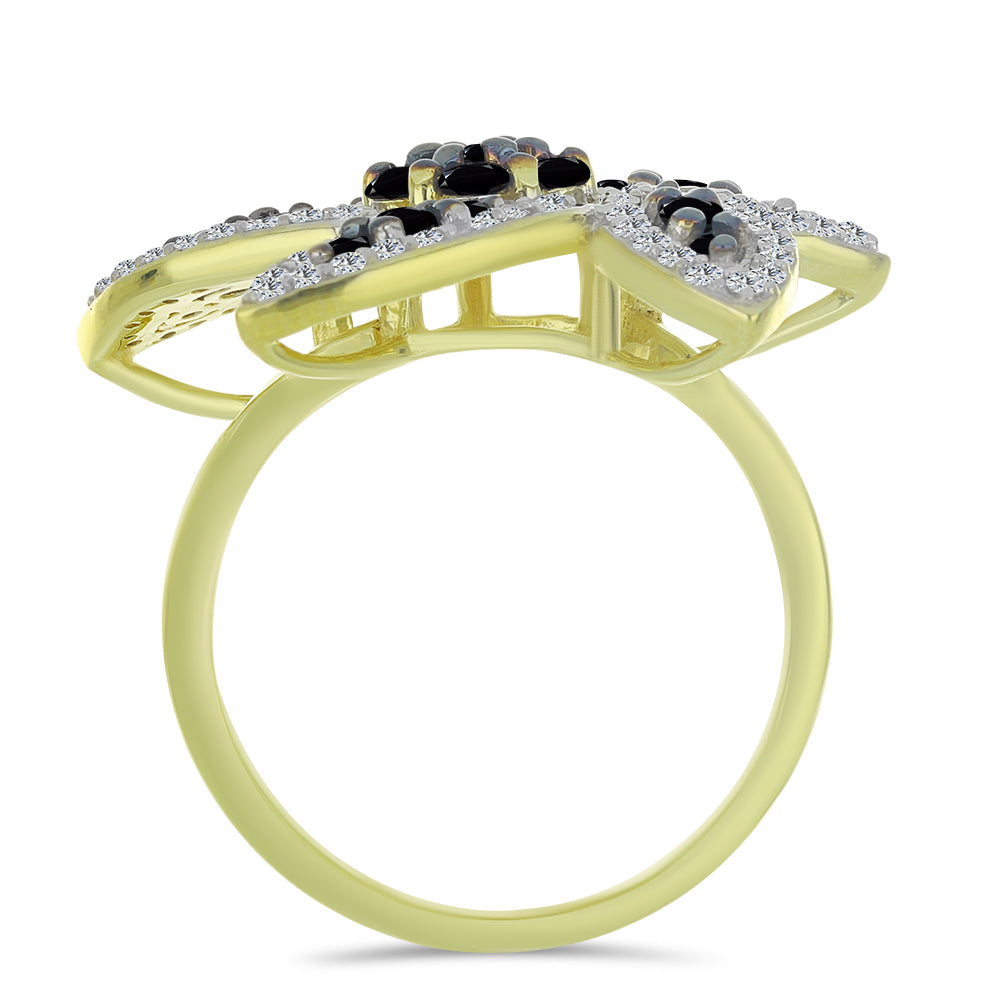 Anillo de Plata Bañada en Oro con Espinela Negra y Topacio Blanco 2 
