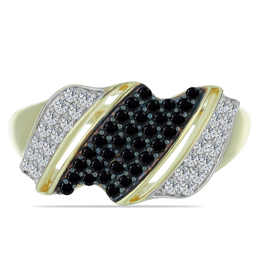 Anillo de Plata Bañada en Oro con Espinela Negra y Topacio Blanco