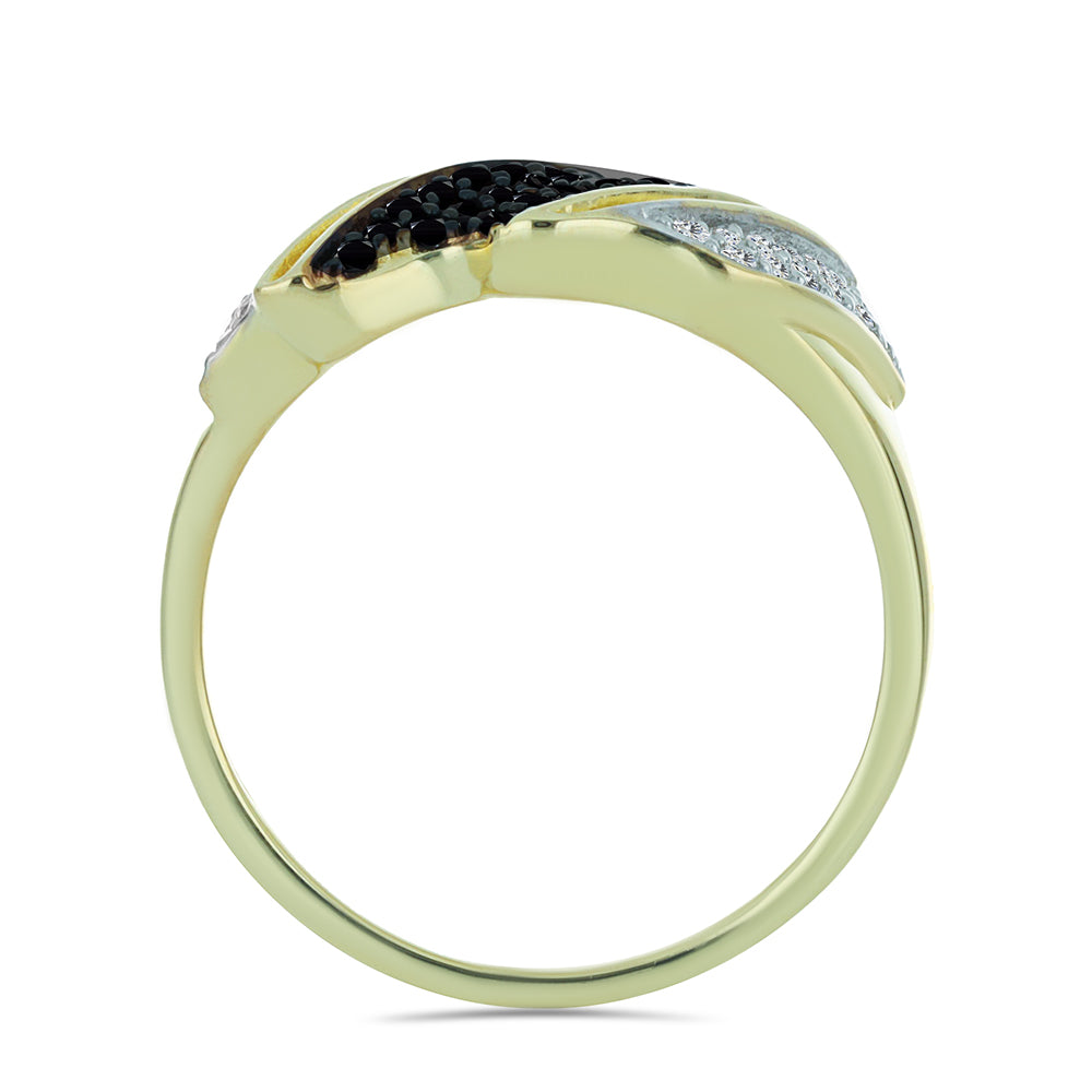 Anillo de Plata Bañada en Oro con Espinela Negra y Topacio Blanco 2 