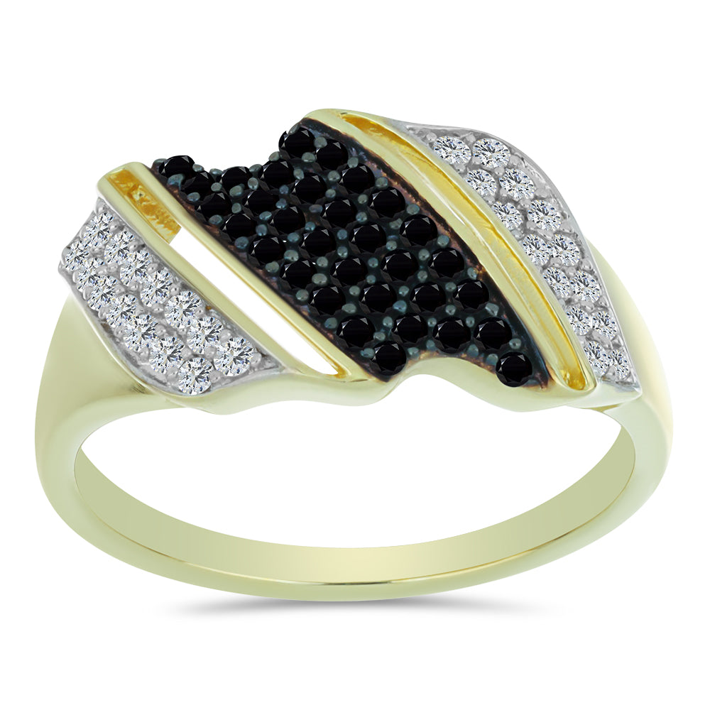 Anillo de Plata Bañada en Oro con Espinela Negra y Topacio Blanco 3 