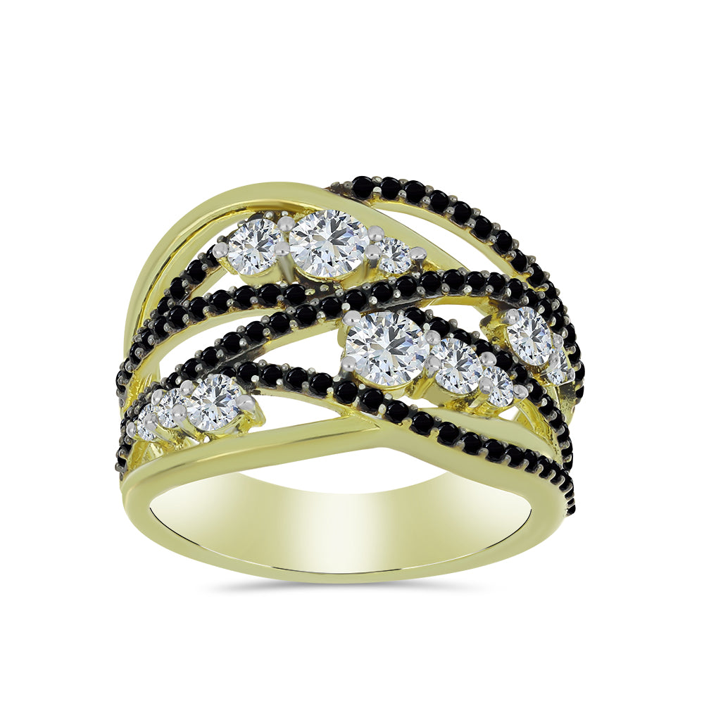 Anillo de Plata Bañada en Oro con Espinela Negra y Topacio Blanco 2 