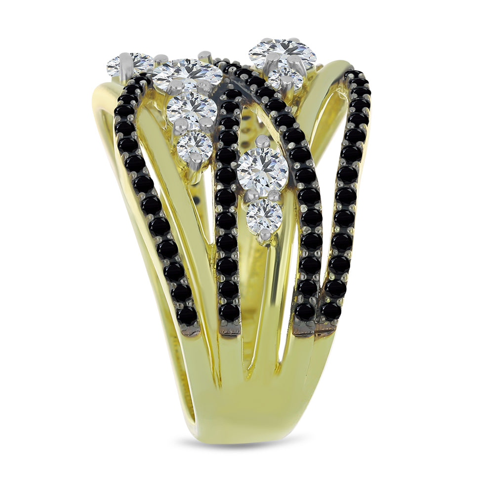 Anillo de Plata Bañada en Oro con Espinela Negra y Topacio Blanco 4 