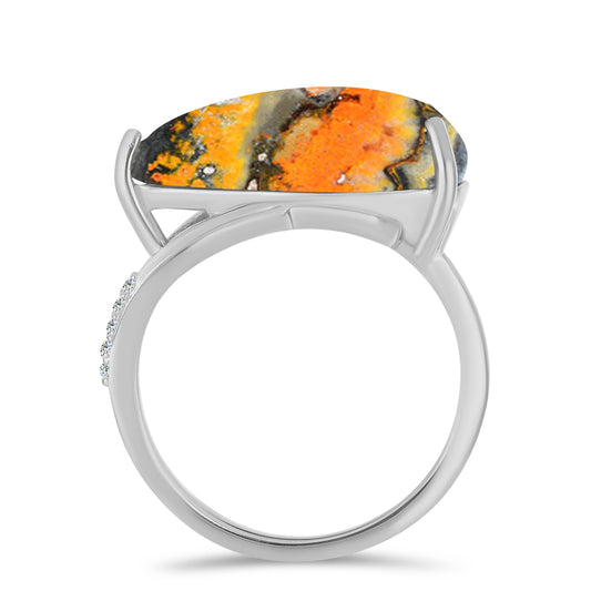 Anillo de Plata con Jasper de Bumble Bee y Topacio Blanco