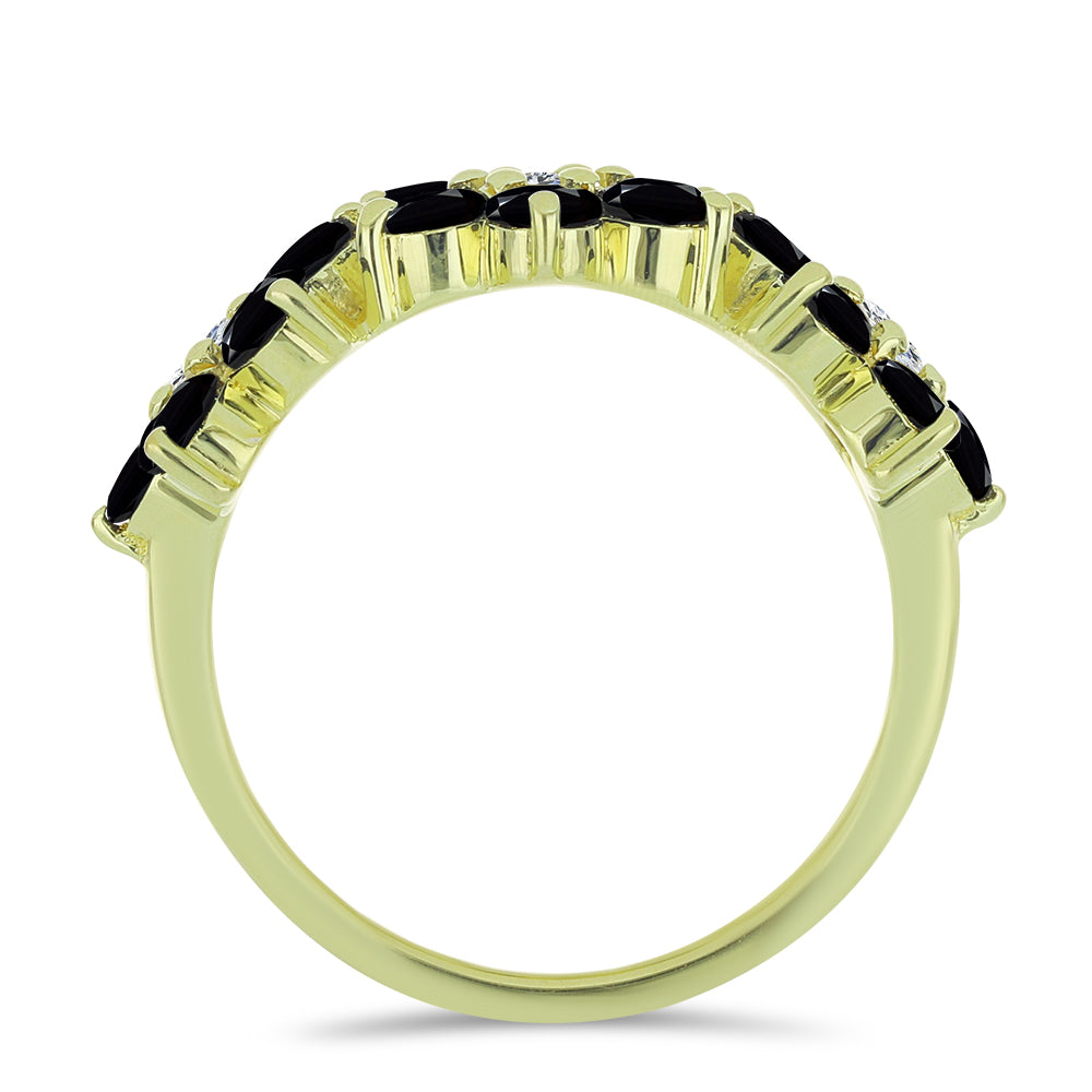 Anillo de Plata Bañada en Oro con Espinela Negra y Topacio Blanco 2 