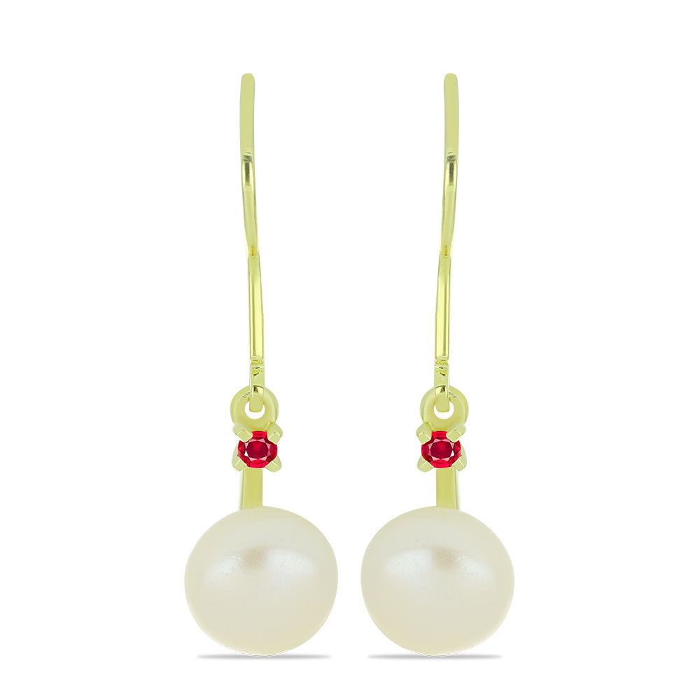 Pendientes de Plata Bañada en Oro con Perla de Agua Dulce y Rubí de Madagascar 1 