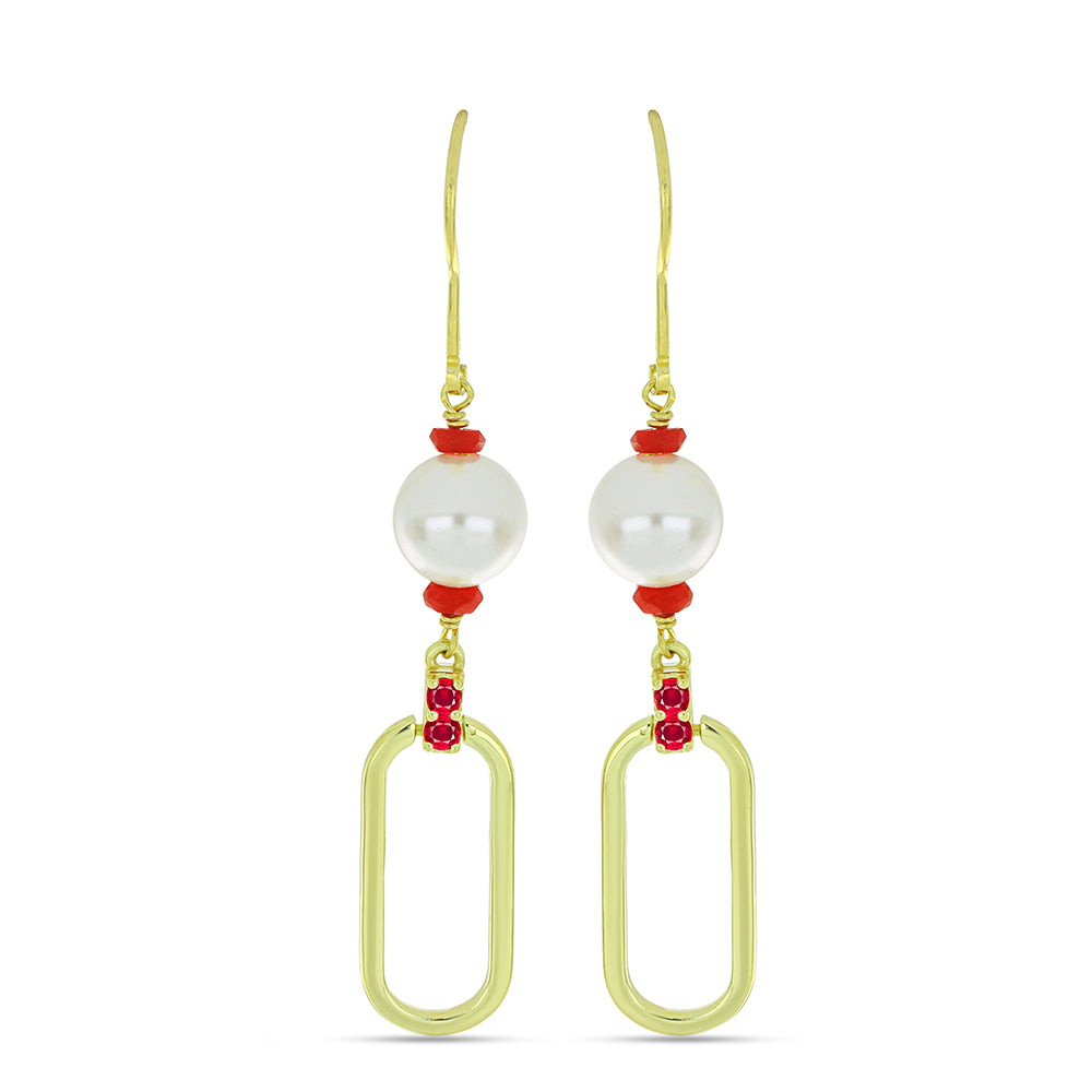 Conjunto de Plata Bañada en Oro con Perla de Agua Dulce y Rubí de Madagascar ( Collar +Pendientes +Pulsera ) 4 