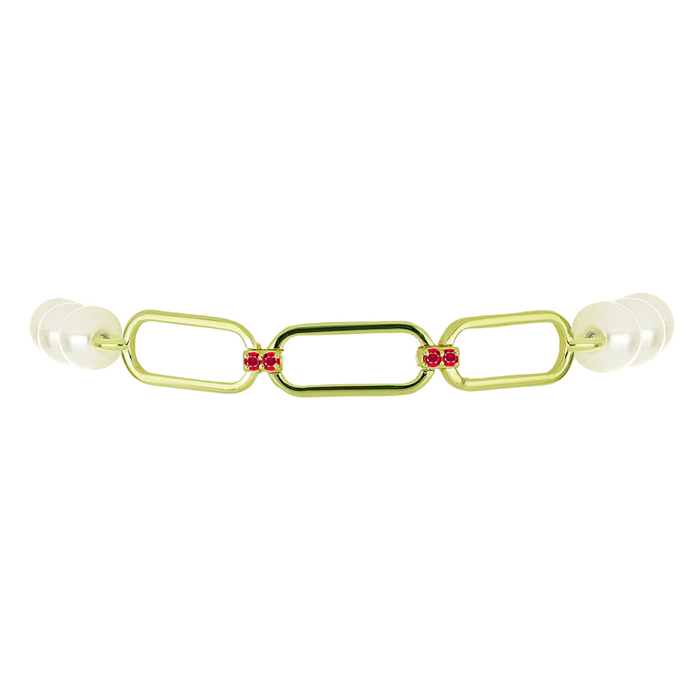 Conjunto de Plata Bañada en Oro con Perla de Agua Dulce y Rubí de Madagascar ( Collar +Pendientes +Pulsera ) 3 