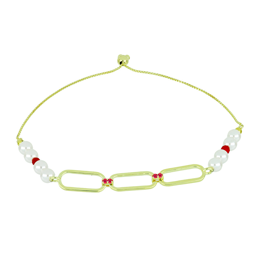 Conjunto de Plata Bañada en Oro con Perla de Agua Dulce y Rubí de Madagascar ( Collar +Pendientes +Pulsera ) 5 