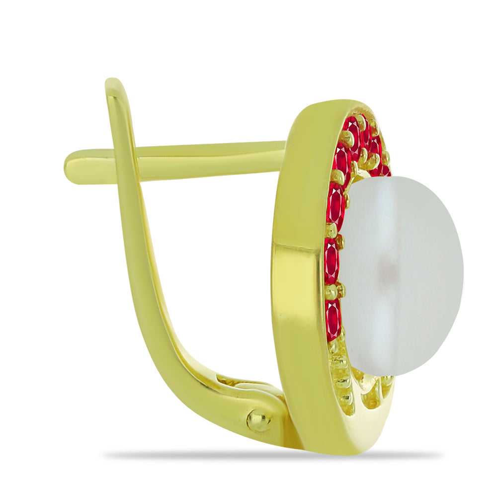 Pendientes de Plata Bañada en Oro con Perla de Agua Dulce y Rubí de Madagascar 2 