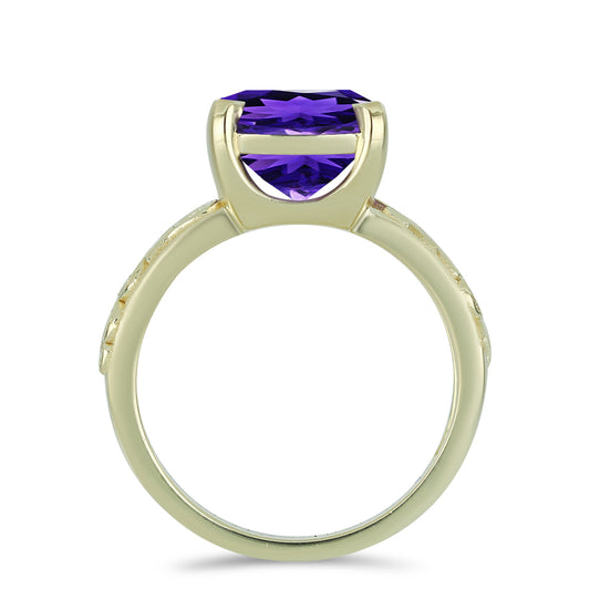 Anillo de Plata Bañada en Oro con Amatista de Marruecos