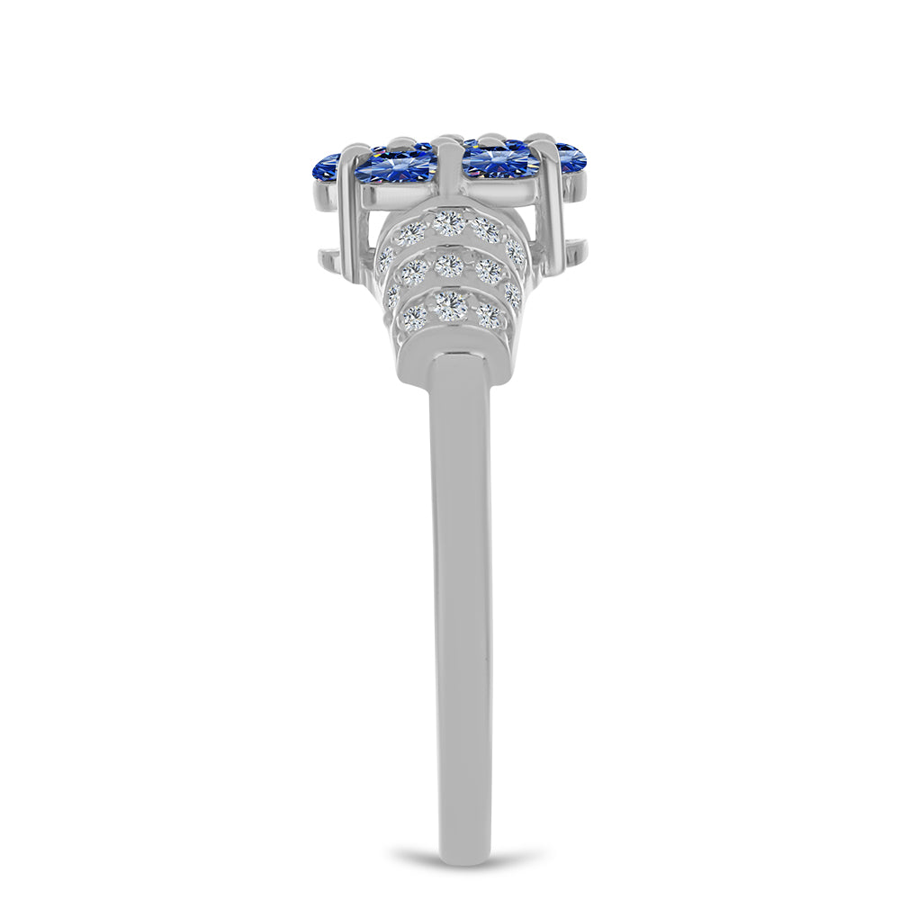 Anillo de Plata con Moisanita azul real certificado y cultivado en laboratorio y Topacio Blanco
