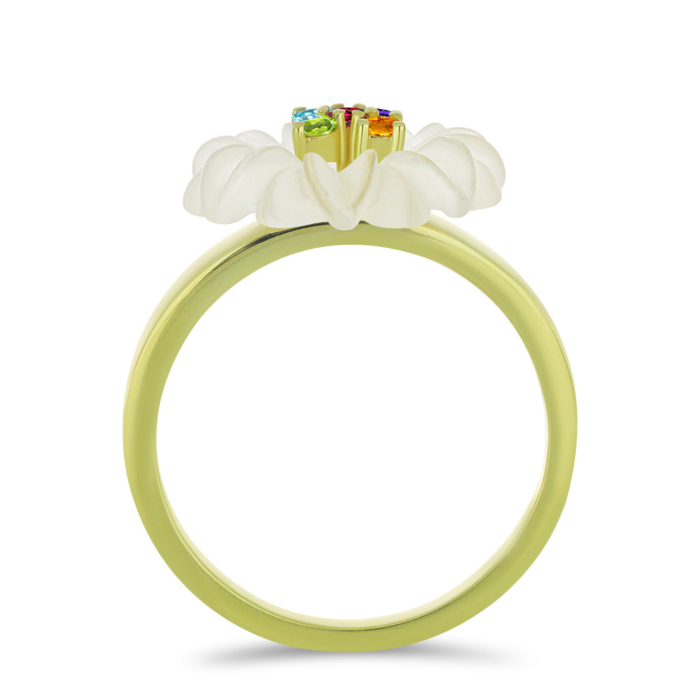 Anillo de Plata Bañada en Oro con Agata blanca y Amatista de Marruecos 2 