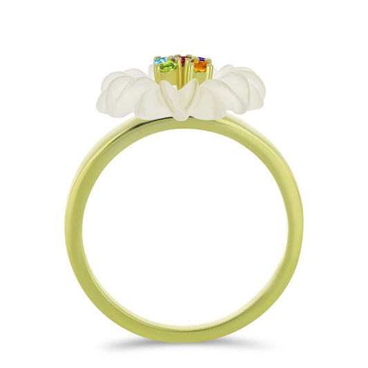 Anillo de Plata Bañada en Oro con Agata blanca y Amatista de Marruecos