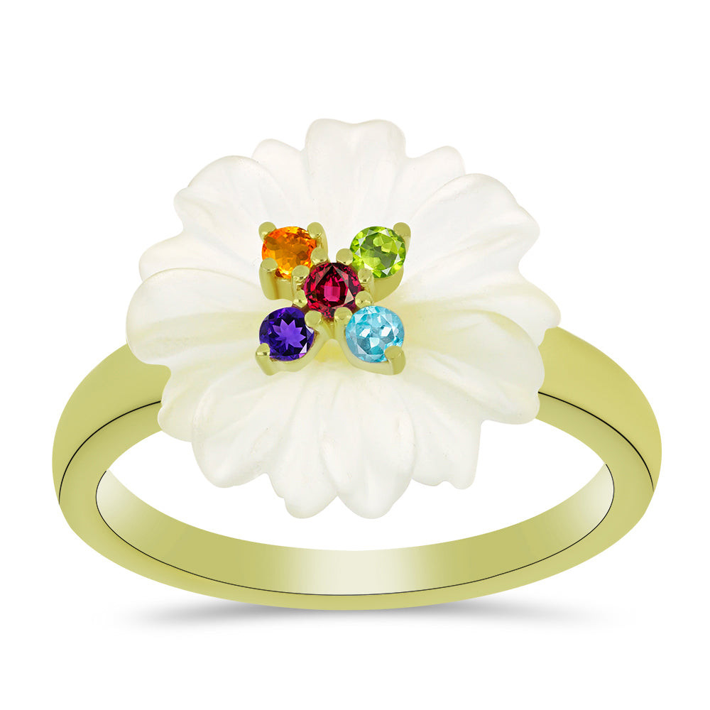 Anillo de Plata Bañada en Oro con Agata blanca y Amatista de Marruecos 3 