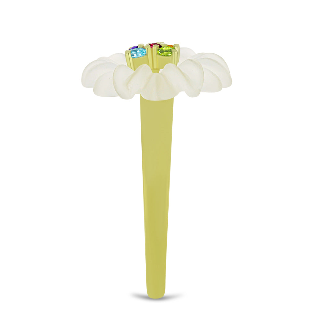 Anillo de Plata Bañada en Oro con Agata blanca y Amatista de Marruecos 4 