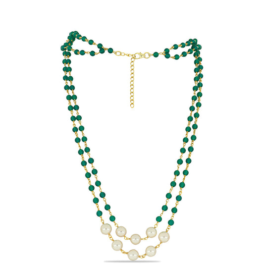 Collar de Plata Bañada en Oro con Jadeíta verde del Río Marsden y Perla de Agua Dulce