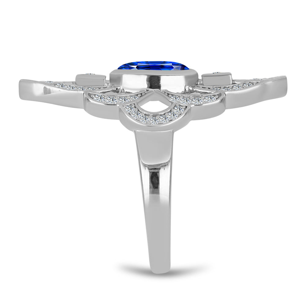 Anillo de Plata con Zafiro Azul Australiano y Topacio Blanco 4 