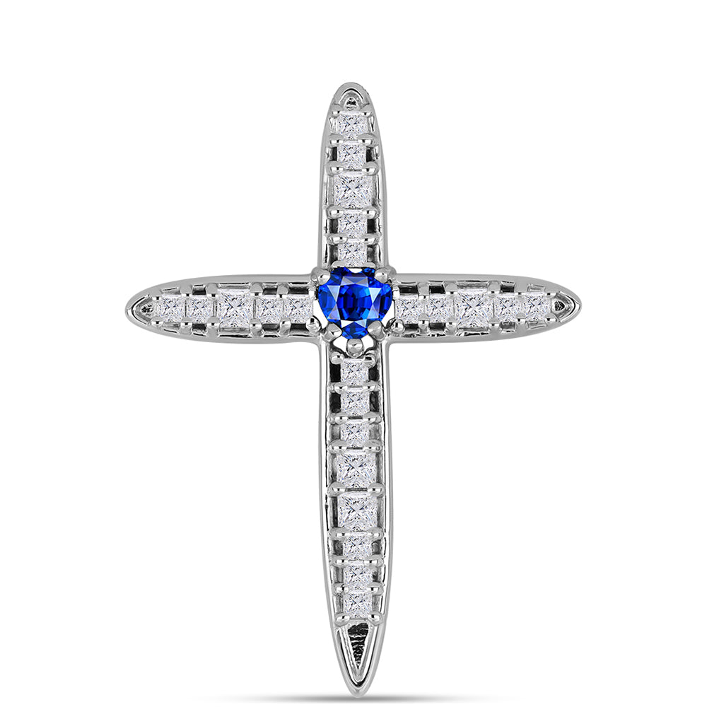 Cruz Colgante de Plata con Zafiro Azul Australiano y Zircón Blanco 1 