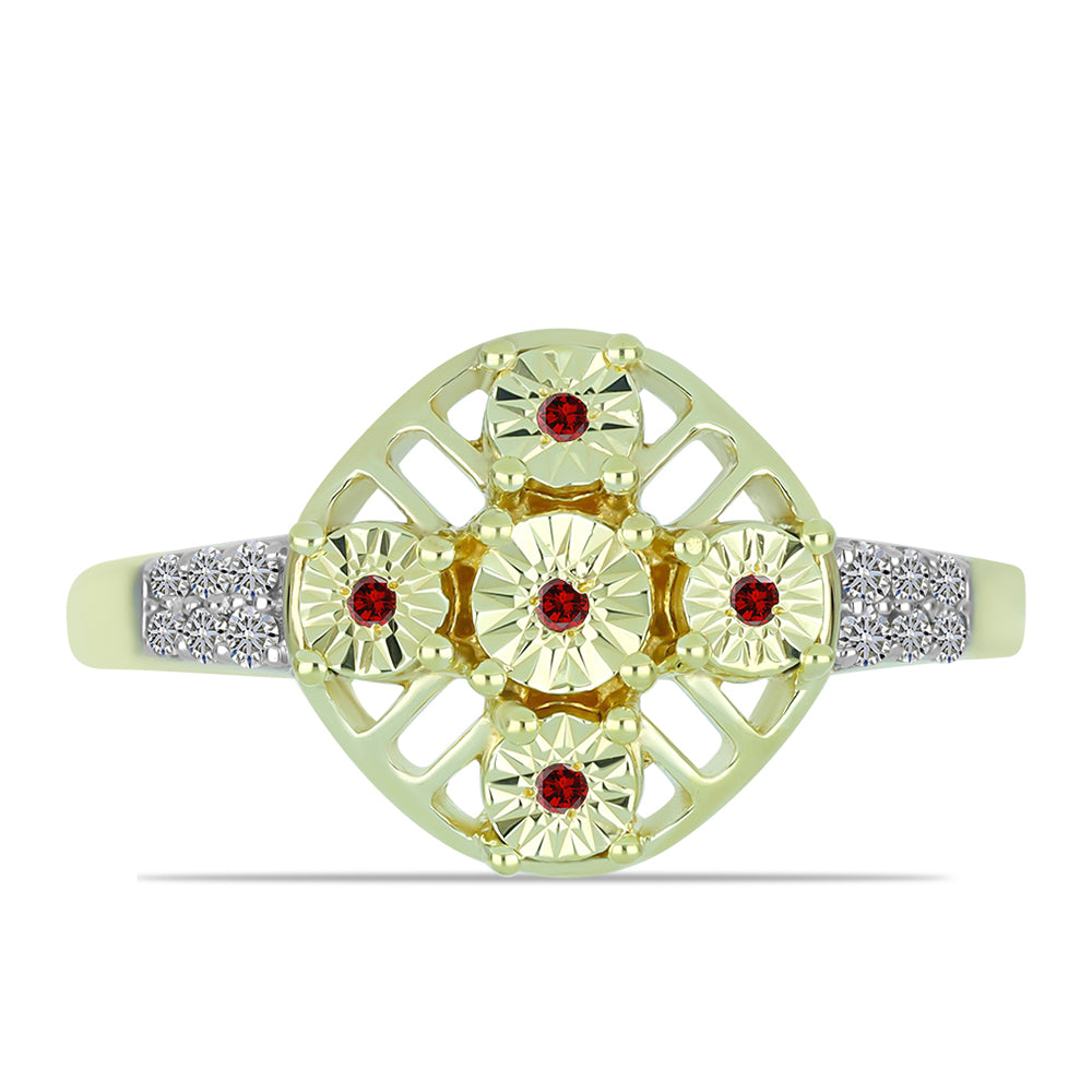 Anillo de Plata Bañada en Oro con Diamante Rojo y Diamante blanco 1 