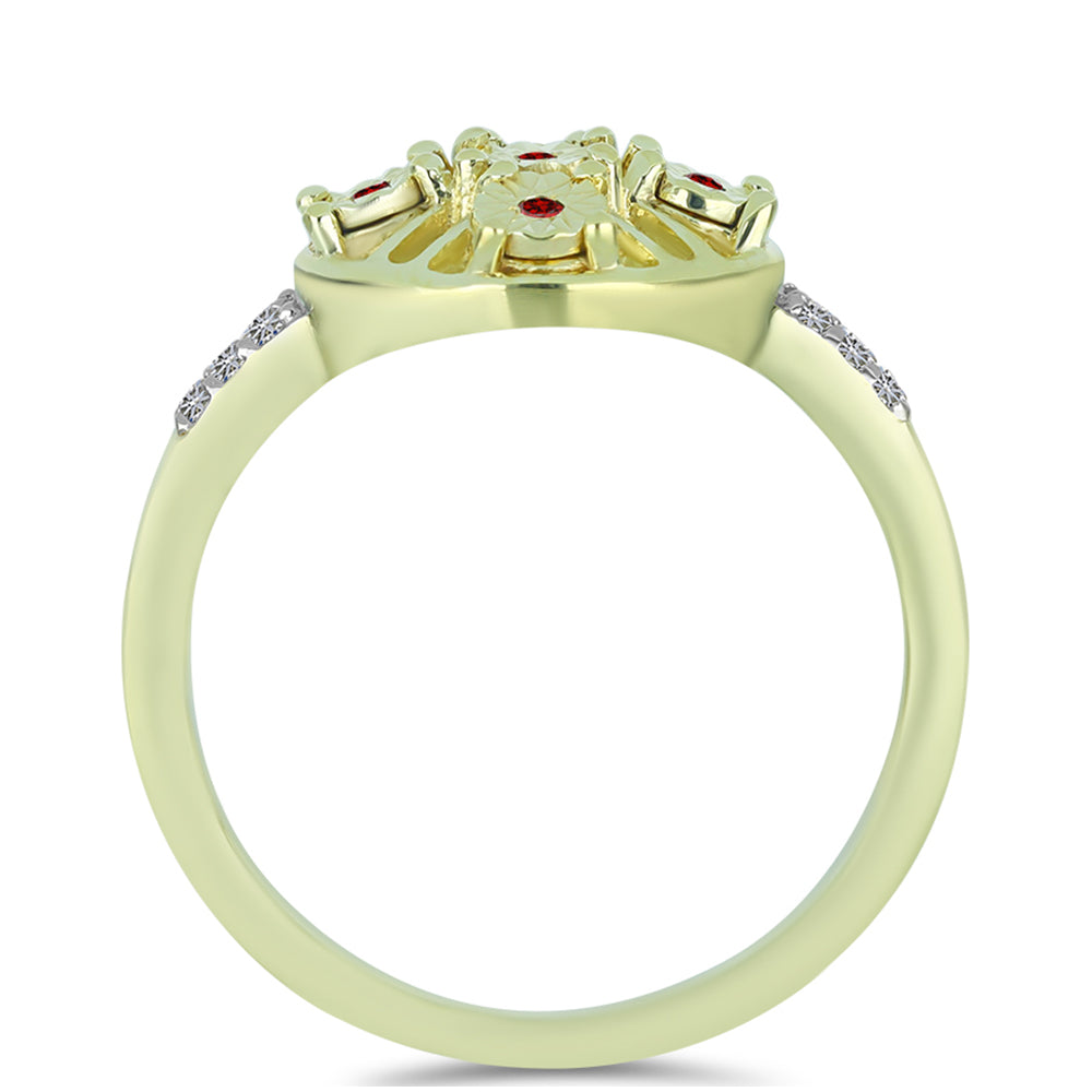 Anillo de Plata Bañada en Oro con Diamante Rojo y Diamante blanco