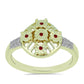 Anillo de Plata Bañada en Oro con Diamante Rojo y Diamante blanco