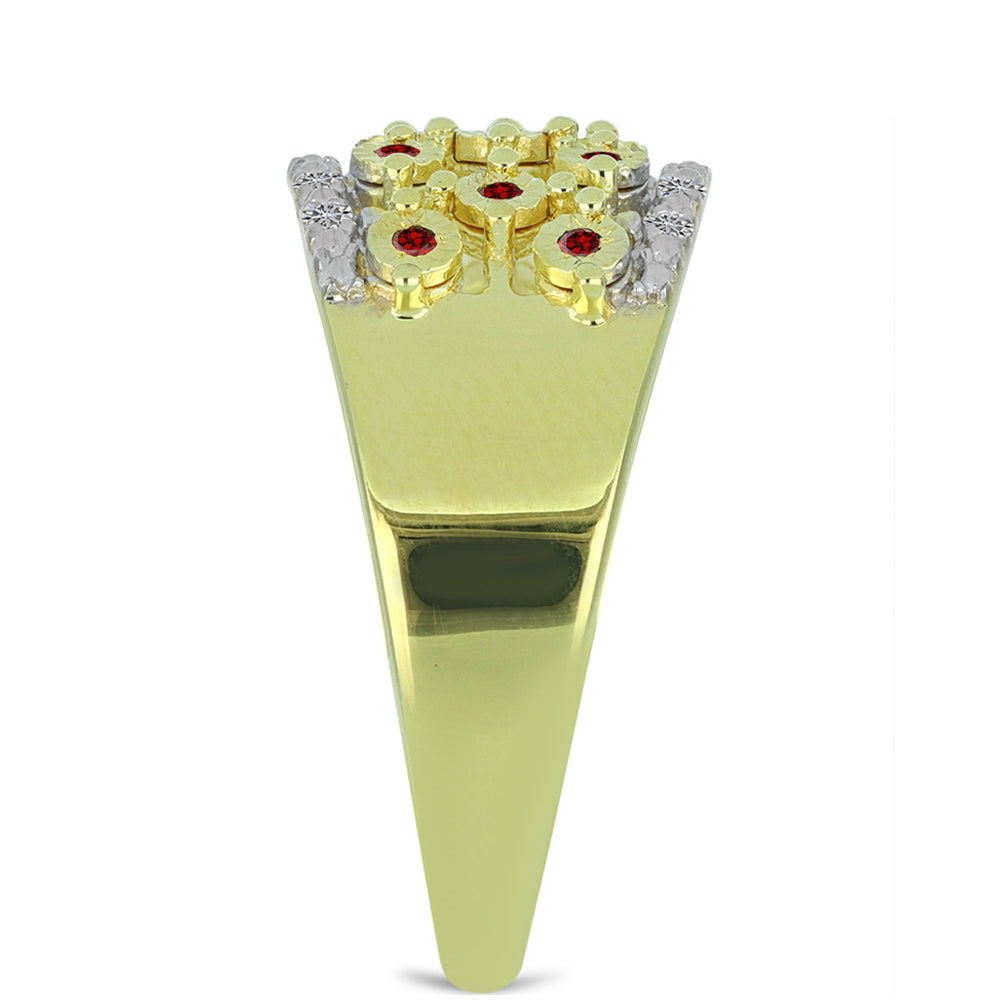 Anillo de Plata Bañada en Oro con Diamante Rojo y Diamante blanco 4 