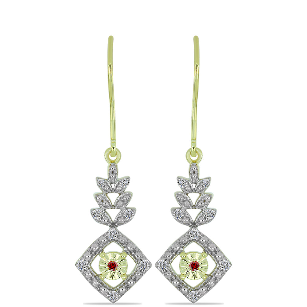 Pendientes de Plata Bañada en Oro con Diamante Rojo y Diamante blanco 1 