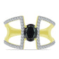 Anillo de Plata Bañada en Oro con Obsidiana y Topacio Blanco