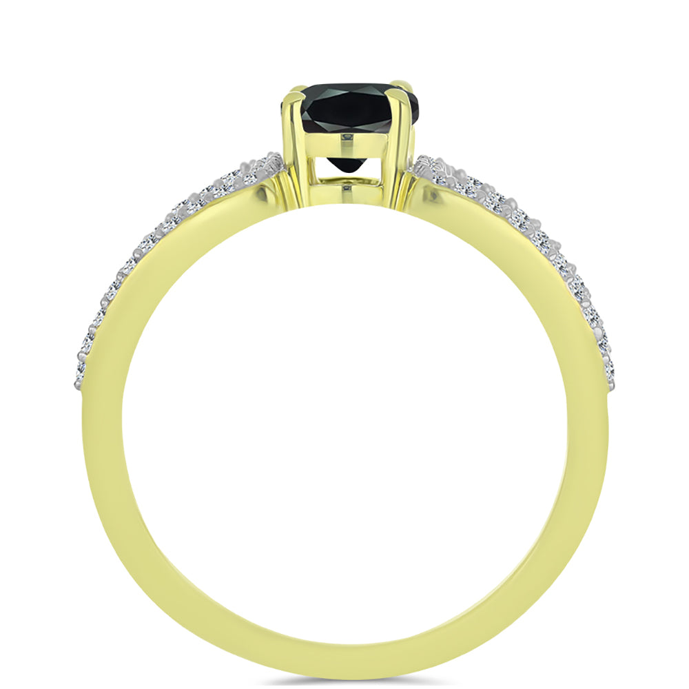 Anillo de Plata Bañada en Oro con Obsidiana y Topacio Blanco