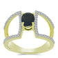 Anillo de Plata Bañada en Oro con Obsidiana y Topacio Blanco