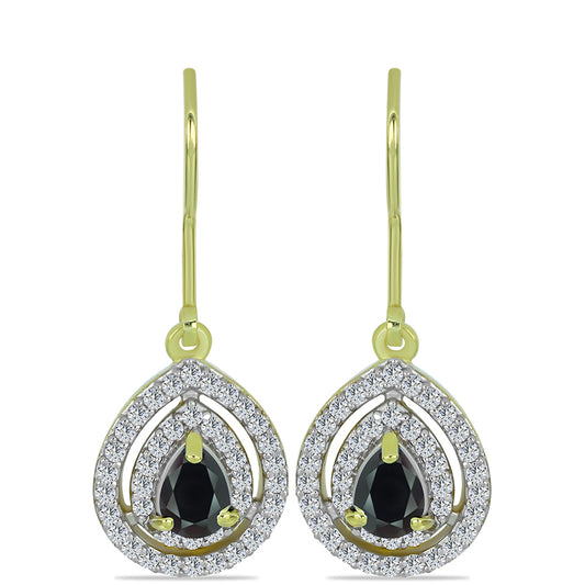 Pendientes de Plata Bañada en Oro con Obsidiana y Topacio Blanco