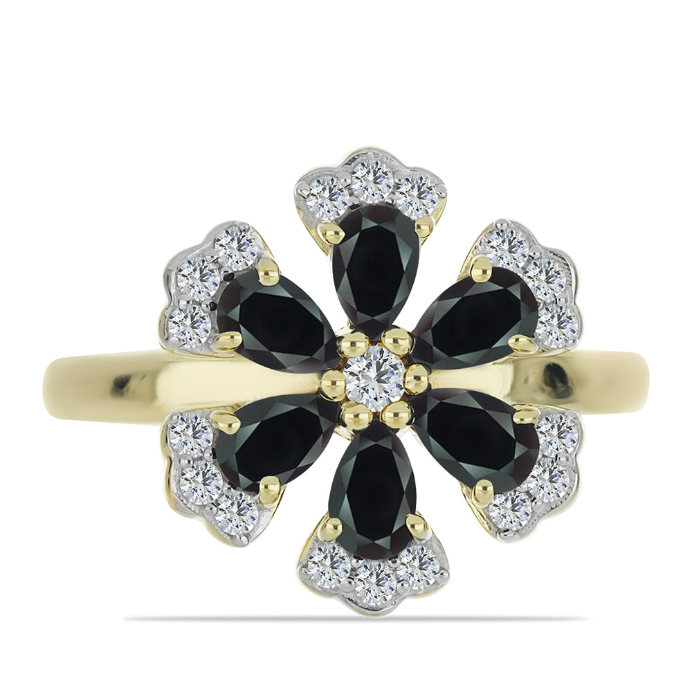 Anillo de Plata Bañada en Oro con Obsidiana y Topacio Blanco 1 