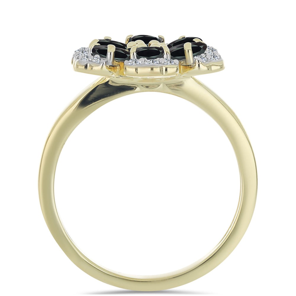 Anillo de Plata Bañada en Oro con Obsidiana y Topacio Blanco 2 