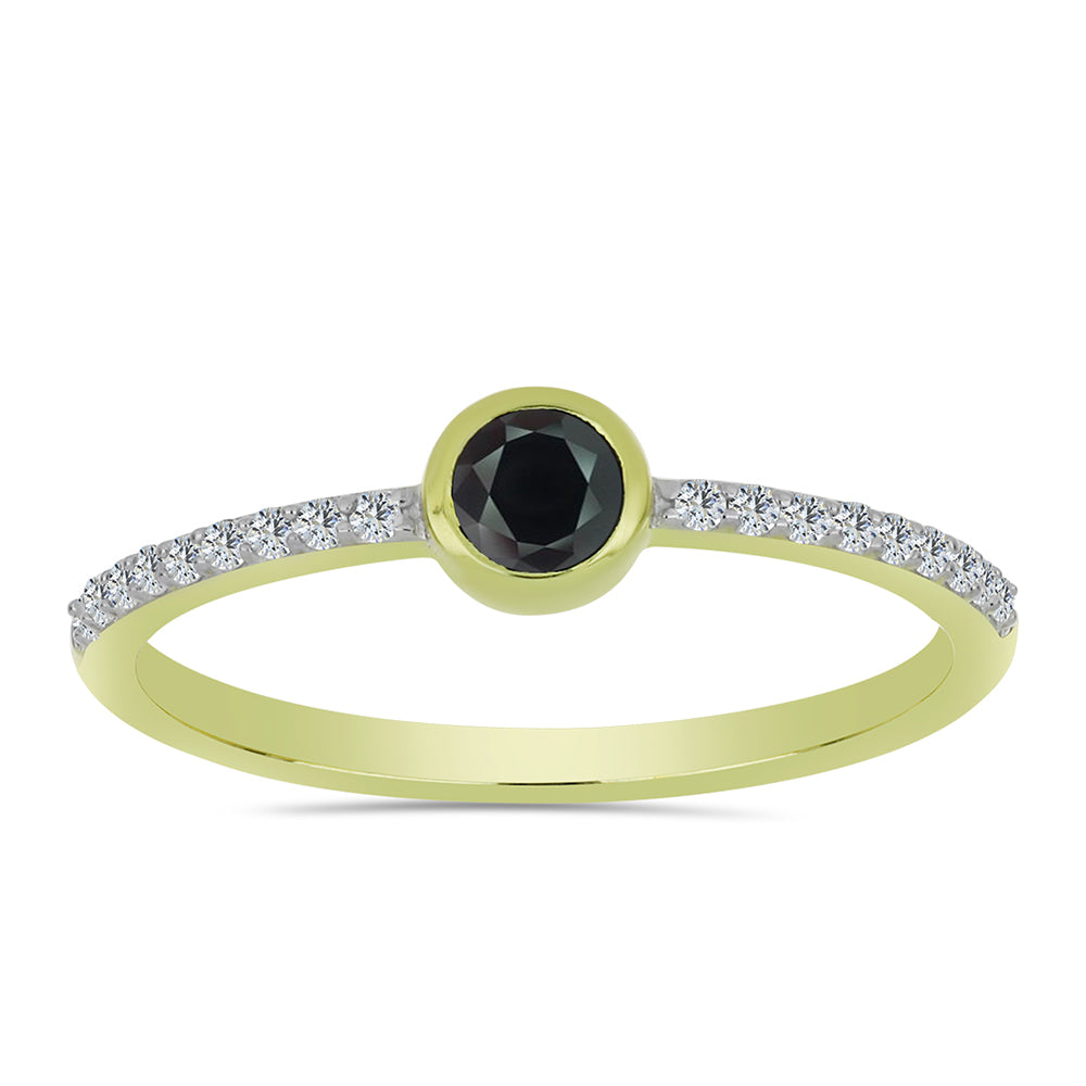 Anillo de Plata Bañada en Oro con Obsidiana y Topacio Blanco 3 