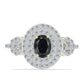Anillo de Plata Bañada en Oro con Obsidiana y Topacio Blanco