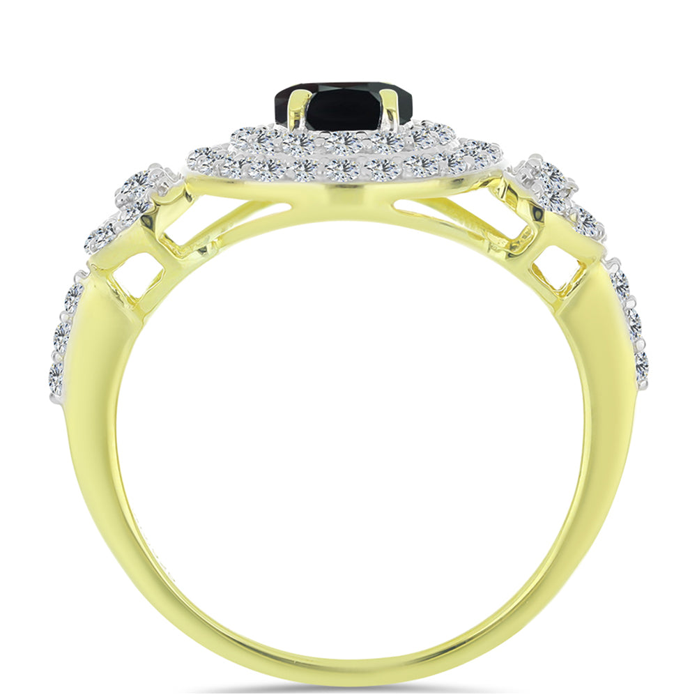 Anillo de Plata Bañada en Oro con Obsidiana y Topacio Blanco 2 