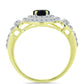 Anillo de Plata Bañada en Oro con Obsidiana y Topacio Blanco