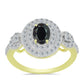 Anillo de Plata Bañada en Oro con Obsidiana y Topacio Blanco
