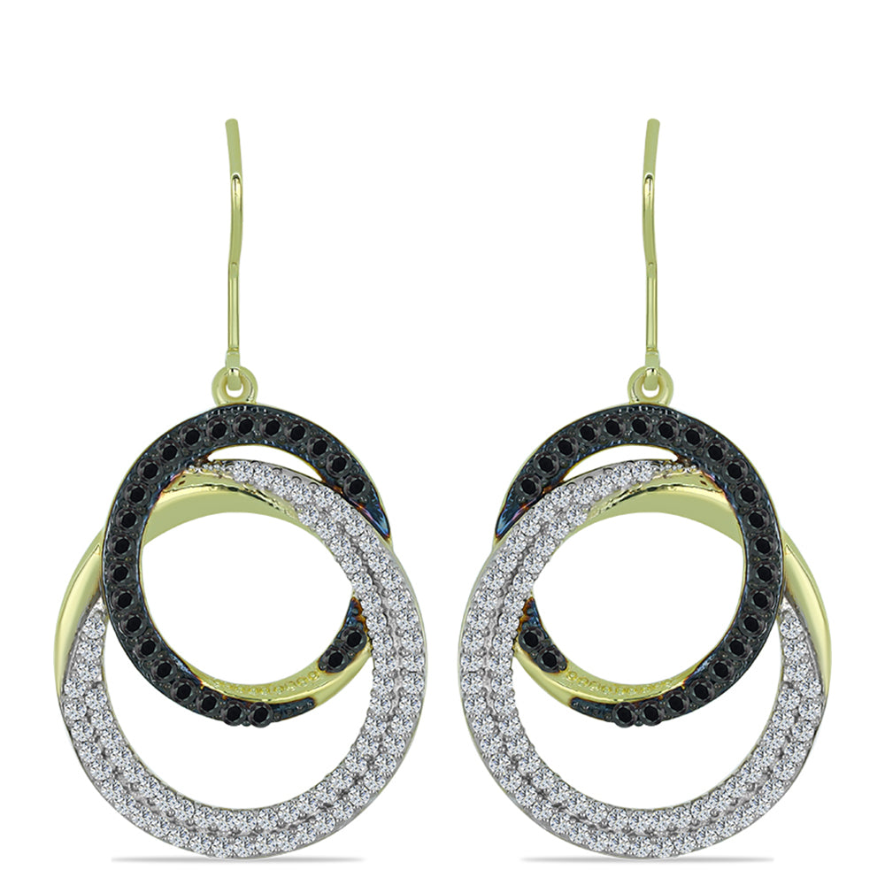 Pendientes de Plata Bañada en Oro con Obsidiana y Topacio Blanco 1 