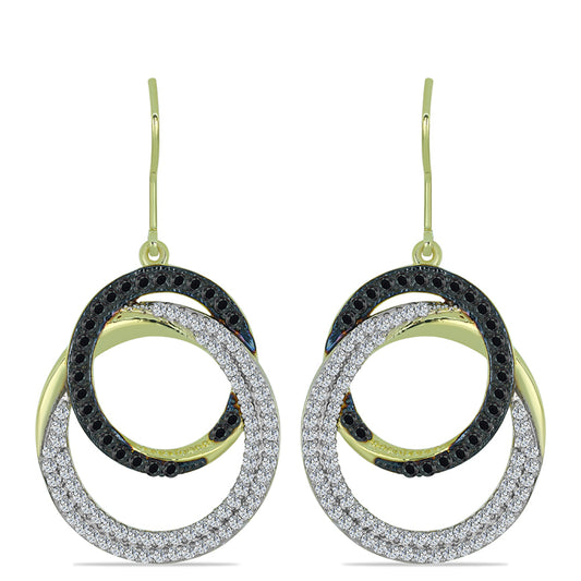 Pendientes de Plata Bañada en Oro con Obsidiana y Topacio Blanco