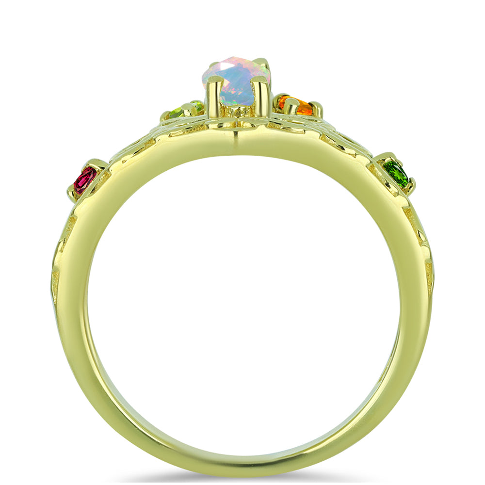 Anillo de Plata Bañada en Oro con Ópalo Welo y Chakra Turmalina 2 