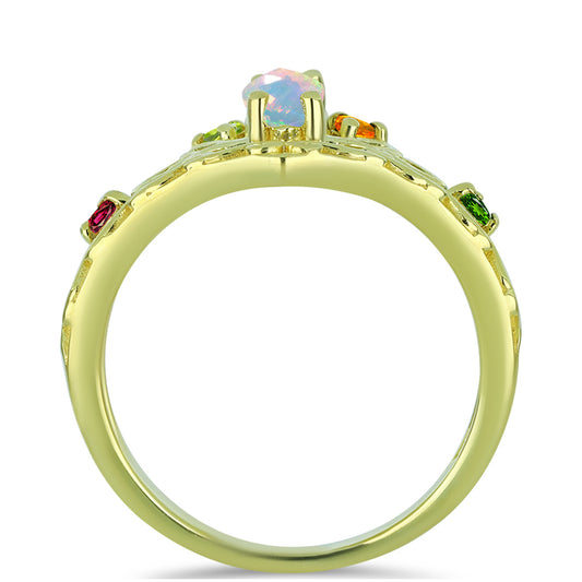 Anillo de Plata Bañada en Oro con Ópalo Welo y Chakra Turmalina