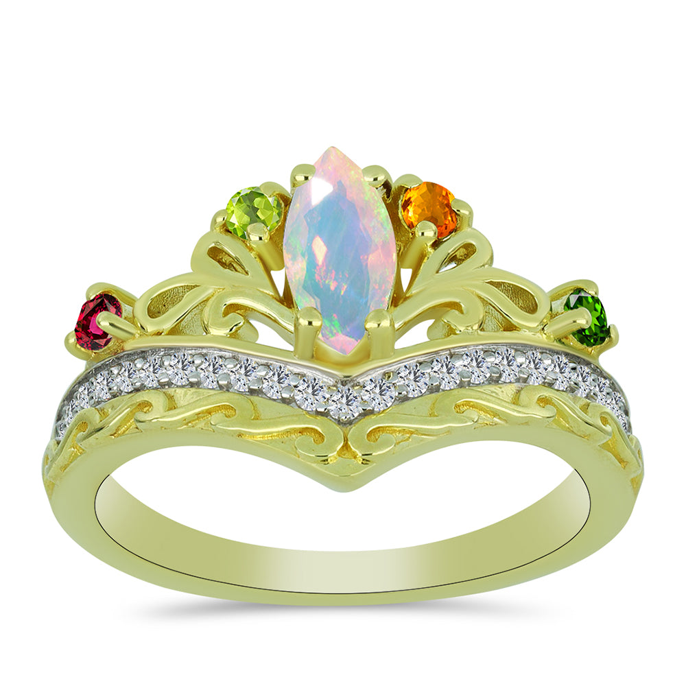Anillo de Plata Bañada en Oro con Ópalo Welo y Chakra Turmalina 3 