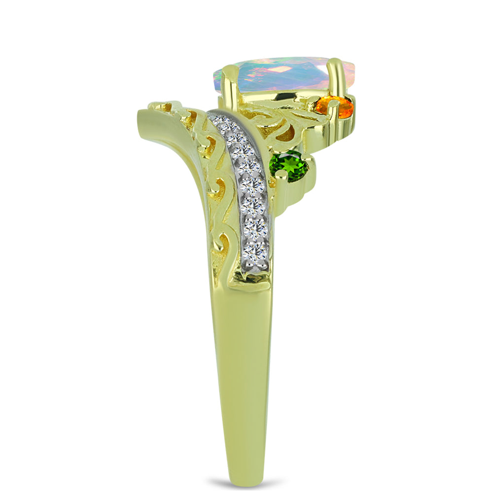 Anillo de Plata Bañada en Oro con Ópalo Welo y Chakra Turmalina 4 
