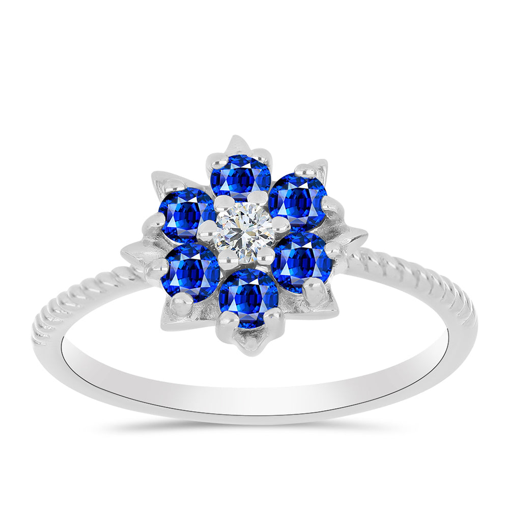 Anillo de Plata con Zafiro Azul Australiano y Topacio Blanco 3 