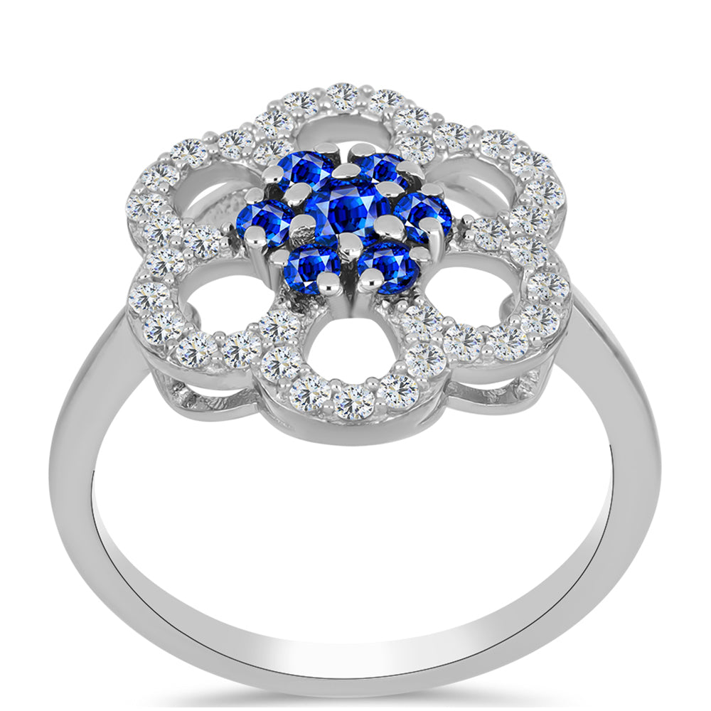 Anillo de Plata con Zafiro Azul Australiano y Topacio Blanco 3 